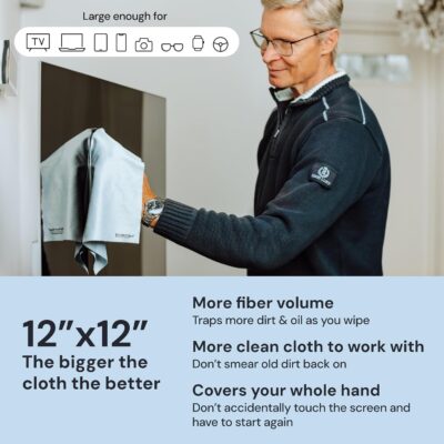 Elite Screens Microfiber Cleaning Cloth - 12" x 12", 4-Pack, Blue - Oversized Screen Cleaning Cloth - Streak-Free Glasses Wipes - Scratch-Resistant Lens Wipes for Eyeglasses - Image 3