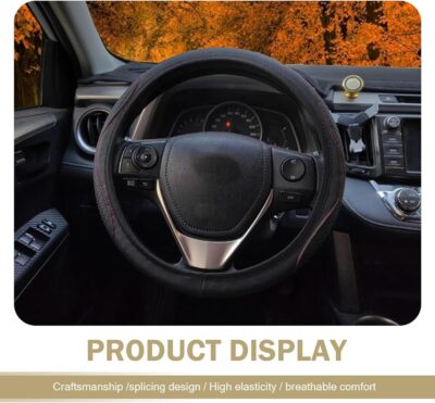 Car Steering Wheel Cover, Microfiber Leather Steering Wheel Cover，Anti-Slip Breathable Steering Wheel Protector，15 inch Universal for SUV, Truck, Van (Black&Red) - Image 6