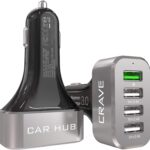 Crave CarHub 54W 4 Port USB Car Charger, Qualcomm Quick Charge 3.0 - Black