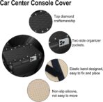 NBTEPEM Bling Car Center Console Cover, Leather Car Arm Rest Cover Cushion with 2 Storage Bags, Universal Automotive Armrest Protector Storage Box, Bling Accessories Interior for Most Vehicles (Black) - Image 3