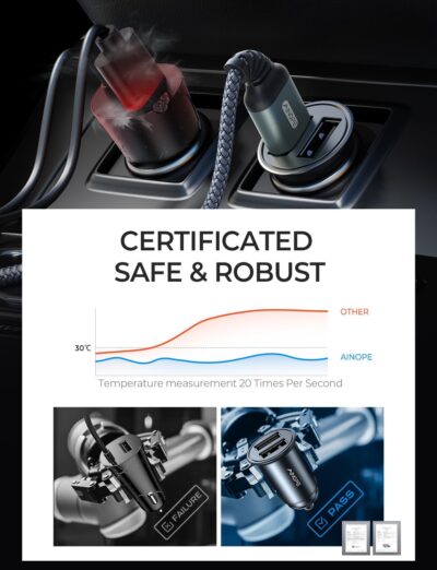 AINOPE Car Charger Adapter【Smallest Metal】 4.8A Cigarette Lighter USB Car Charger Adapter Dual Port 12V USB Outlet Flush Fit for iPhone 16 Pro Max/15/14 iPad Air Samsung Galaxy S25 S24 Ultra,Black - Image 9