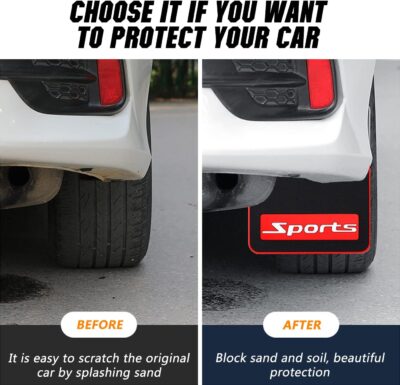 Mini Size Soft Rubber Car Universal Mud Flaps Mudguards All Weather, Fits for Sedan, Hatchbacks,Exterior Accessories Black+Red Sports, Front & Rear, 4Pcs Set - Image 3