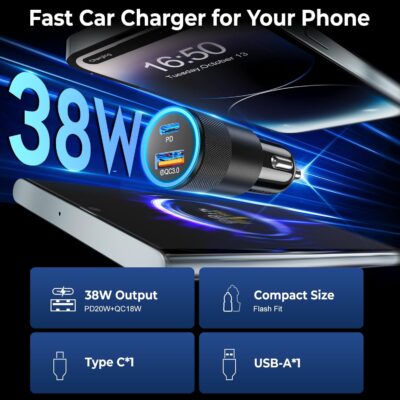 6 Pack USB C Car Charger, Ancekoy 38W Dual USB-C + USB-A Car Charger Adapter Fast Charge PD/QC 3.0 Cigarette Lighter Adapter USB Charger Plug for iPhone 17/16/15/14/13/12/11/Pro Max, iPad, Samsung - Image 2