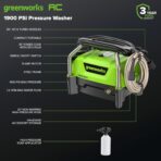 Greenworks 1900 PSI (SGS Certified) 1.2 GPM 13Amp Portable Compact Electric Pressure Washer, Power Washer for Cars, Driveways, Patios, Patio Furniture & Around Pools - Image 2