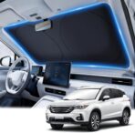 JUSTTOP Car Sun Shade Windshield - Foldable Sun Car Window Shield 300T Coated Silver Cloth Reflective Polyester Material Blocks 99% UV Rays, Fits Most Windshields(Large63 x 35 in)