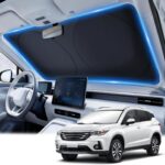 JUSTTOP Car Sun Shade Windshield - Foldable Sun Car Window Shield 300T Coated Silver Cloth Reflective Polyester Material Blocks 99% UV Rays, Fits Most Windshields(Large63 x 35 in)