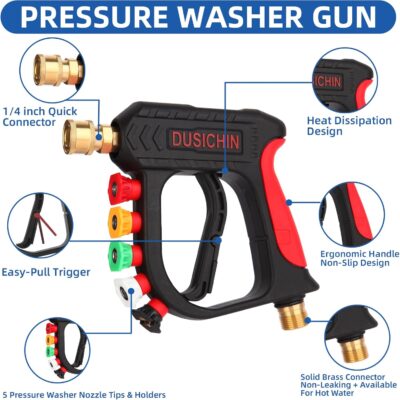DUSICHIN Foam Cannon Short Pressure Washer Gun 1/4 Inch Quick Connector,Car Wash Foam Gun with 5 Pressure Washer Nozzle Tips 3/8'' Swivel Quick Connector,Additional Orifice Nozzle 1.04mm Car Washing - Image 5