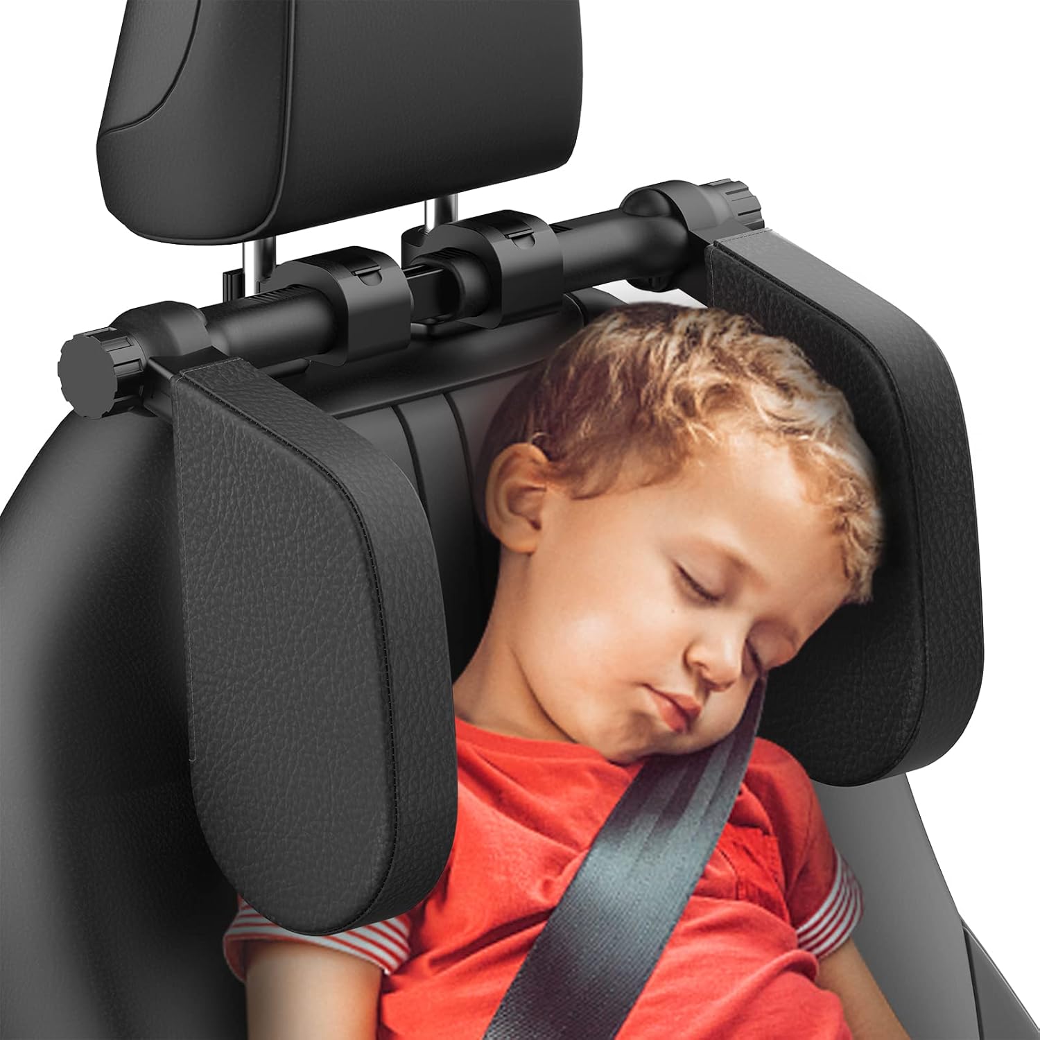 71vVVDfjrrL._SL1500_.jpg Yoocaa Adjustable Car Headrest Pillow, Road Pal Headrest, U-Shaped Travel Sleeping Pillow for Kids & Adults, Head Neck Support Only Suitable for Car Seat Headrest with Poles, Black - Image 1