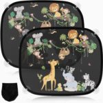 Car Window Sun Shade for Baby Children 2-Pack Jungle Anima 17.7x14.3 inch with 8 Suction Cups (Vine Animals) Safari Classroom on Wheels Exclusively Designed Cognitive Enlightenment Animal Atlas