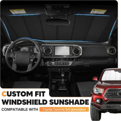 KUST Windshield Sun Shade for Toyota Tacoma 2016-2022 2023 Foldable Thicken Window Sunshade UV Protection Keep Cool Sunshield Easy Install Sun Visor Accessories Aluminum Film - Image 2