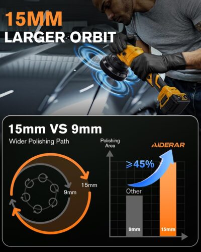 Brushless Cordless Car Buffer Polisher for Car Detailing, 15mm Dual Action, Compatible with DeWalt 20V MAX (Tool Only), 5-Speed Control, Includes 5-inch Polishing Pads & Accessories - Image 5