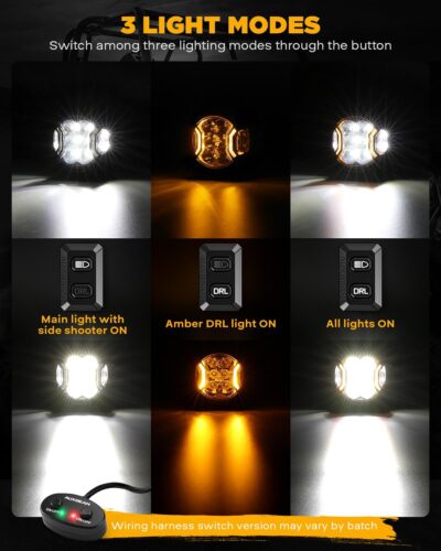 Auxbeam V-Ultra Series 3" 108W Side Shooter LED Pods with Amber DRL 3 Modes & Light Covers 270 Degree Wide Range 12800LM Round Offroad Driving Light Bar for Truck Jeep ATV UTV, Pair - Image 4