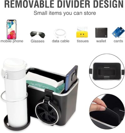 Car Armrest Storage Box with 2 Cup Holders - 2024 New Between Car Seat Organizer with Cup Holder, Universal Cars Arm Rest Storage Box Organizer Center Console Cupholders Tissue Boxs Holders (Black) - Image 4