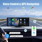 Wireless Apple Carplay Screen,10.26"Portable Car play & Android Auto Touch Screen, Bluetooth Double Din Car Stereo with 4K Dash Cam,Backup Camera/Mirror Link/Voice Control/GPS/AUX/FM for All Vehicles - Image 3