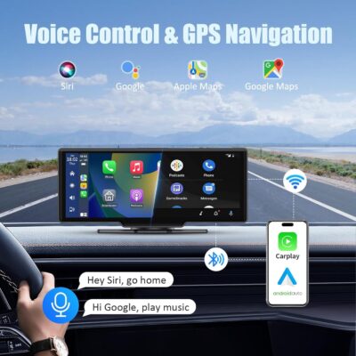 Wireless Apple Carplay Screen,10.26"Portable Car play & Android Auto Touch Screen, Bluetooth Double Din Car Stereo with 4K Dash Cam,Backup Camera/Mirror Link/Voice Control/GPS/AUX/FM for All Vehicles - Image 3
