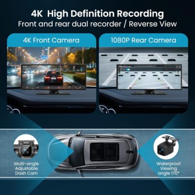 Largest 11.5 inch Wireless CarPlay Screen for Car, A-pple CarPlay & Android Auto HD Touchscreen with 4K Dash Cam/1080P Backup Camera/Navigation/Bluetooth/Voice Control/FM/Mirror Link,for All Vehicles - Image 4