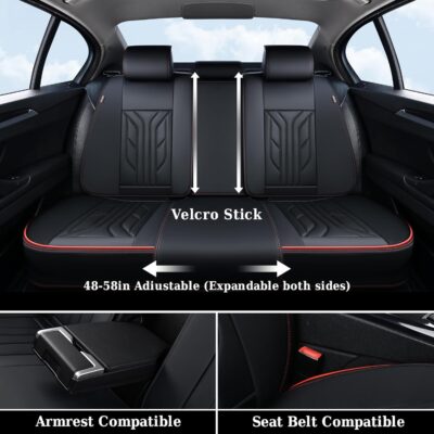 Coverado Seat Covers, Car Seat Covers Full Set, Leather Seat Covers for Cars, Automotive Seat Covers Car Seat Protector Car Accessories Fit for Most Sedans SUV Pick-up Truck(Black&Red) - Image 7