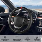 Carbon Fiber Car Steering Wheel Cover, Leather Breathable Automotive Wheel Protector, 15 Inch Anti-Slip Vehicle Interior Steering Accessories, Universal for SUV Truck Sedan (Black) - Image 3