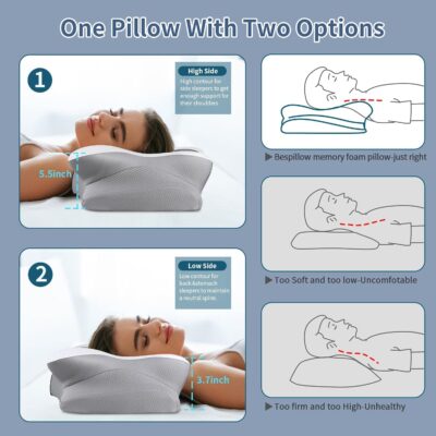 Cervical Neck Pillow for Pain Relief - Ergonomic Pillow Side Sleeper Pillow for Sleeping, Orthopedic Bed Pillow Neck Support Pillow, Contour Memory Foam Pillows for Side Back Stomach Sleepers - Image 5
