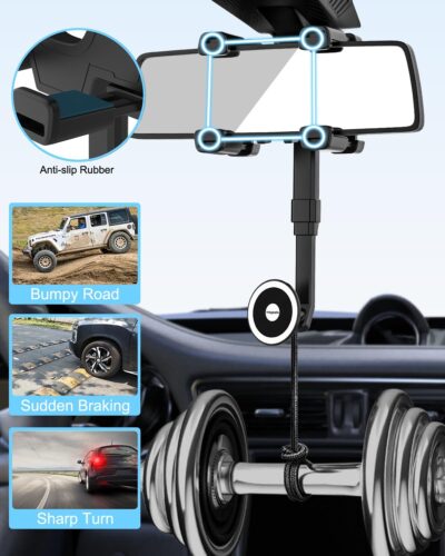 for MagSafe Car Mount Rearview Mirror [24 Strong Magnet] Magnetic Phone Holder for Car Rear View Mirror [4 Clip Stable] Phone Holders for Your Car for iPhone Air 17 Pro Max 16 15 14 13, All Smartphone - Image 6