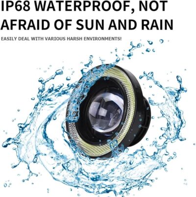 2PCS Car Angel Eye Fog Light, Round COB LED Lamp High Power Bright with White Halo Angel Eye Rings Headlight, Universal Daytime Running Light DRL Car Driving Bulbs Projector (Light Blue) - Image 3