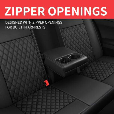 Leather Car Seat Covers,Breathable and Waterproof Seat Cover Full Set,PU Premium Universal Fit Automotive Airbag Compatible for Cars Sedans SUVs Vans and Trucks(Full Seat,Black,N1) - Image 6