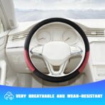 Car Steering Wheel Cover, 15 Inch Comfortable Leather Elastic Vehicle Steer Wheel Protector, Anti-Slip ＆ Breathable Automotive Interior Protection Accessories, Universal Fit (Wine Red) - Image 3