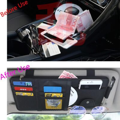 2 Packs Car Sun Visor Multi-Pocket Organizer for SUV & Truck, Auto Visor Storage Pouch with Big Zipper Pocket, Card Sleeve, Driving License, Insurance, Sunglasses, Pen, Key, Lipstick - Image 2