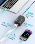 200W Car Power Inverter DC 12V to 110V AC Converter with [PD 30W & 15W] Fast Charging USB C/3.0A Dual USB Charging Ports, Car Outlet Adapter for Phone, Laptop on Road Trip (Black) - Image 2