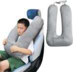 Travel Pillow for Kids & Adults, Car Pillow for Back Seat, Sleeping Support Cushion for Long Road Trips, Toddler Carseat Pillow with Removable & Washable Cover, Grey