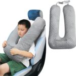 Travel Pillow for Kids & Adults, Car Pillow for Back Seat, Sleeping Support Cushion for Long Road Trips, Toddler Carseat Pillow with Removable & Washable Cover, Grey