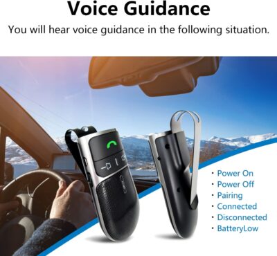 Bluetooth Phone Speaker for Car, SUNITEC Hands Free Bluetooth Car Speaker for Cell Phone, Support Siri Google Voice Assistant, AUTO Power ON Off, Speakerphone with Visor Clip - Image 9