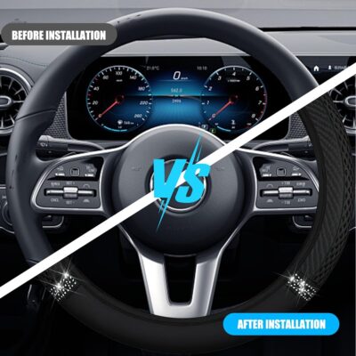 Bling Car Steering Wheel Cover, 15 Inch Elastic Stretch Crystal Rhinestone Vehicle Steering Wheel Protector, Anti-Slip Auto Interior Protective Cover, Universal for SUV RV Truck (Black) - Image 6