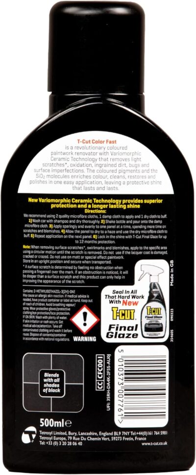 T-Cut 3-in-1 Color Fast Black Car Polish, 17fl oz – Cleans, Restores & Protects - Removes Scratches & Swirl Marks - Enhances Color & Leaves a Durable Protective Shine - with Ceramic Wax Protection - Image 2