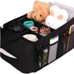 HEYSKAY Car Seat Organizer-Passenger Seat Organizer, Collapsible Small Car Seat Organizer for Console Front/Back, Car Caddy with 4pc Drink Holders Automotive Backseat Organizer for Kids