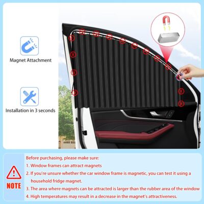 ZATOOTO Car Side Window Sun Shades - Privacy Magnetic Black 2 Pcs Covers Blinds Curtains - Auto Accessories Sunshades Keeps Cooler Screen for Baby Sleeping - Image 6