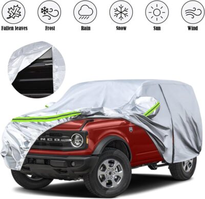 Waterproof Car Covers Replace for 2021-2025 Ford Bronco 2 Door, 6 Layers Silver All Weather Car Cover with Zipper Door & Windproof Bands for Snow Rain Dust Hail Protection - Image 8