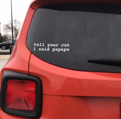 Tell Your Cat I Said Pspsps Car Vinyl Decal Window Bumper Sticker, 6x2 Inches, Durable White Design for Cars, Laptops, and Smooth Surfaces - Image 2