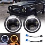 Compatible with Land Rover Defender 90/110 Pair DOT 7inch Round Headlight Hi/Lo Beam With Halo Ring White DRL Amber Turn Light