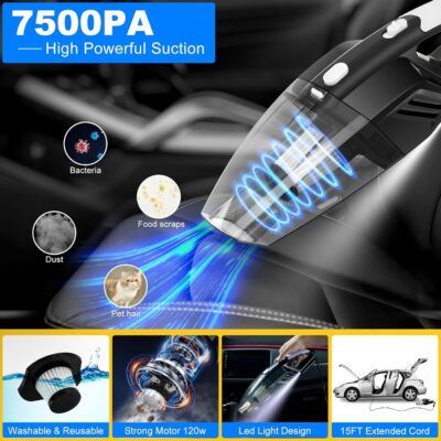 AUTODECO 20Pcs Car Cleaning Wash Kit Interior Detailing Cleaner Kit with High Power Handheld Vacuum, Brush Set, Windshield Tool, Duster, Towels, Complete Car Care Tools, Blue - Image 2