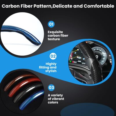 Carbon Fiber Steering Wheel Cover 3PCS Set – Anti-Slip, Scratch-Resistant, Universal Fit for 14–16 Inch Wheels – Interior Car Accessories for Cars, SUVs, Trucks (Blue) - Image 3