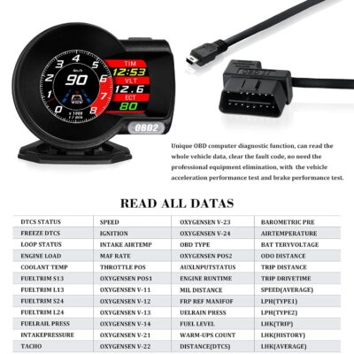 obd2 Gauges Display Car HUD Head Up Display F8 Plus,OBD+GPS Gauge, Digital Speedometer for Car with Water Temperature, Voltage, Fuel Consumption, RPM,obd2 Gauge Speedometer Suitable for All Car - Image 7