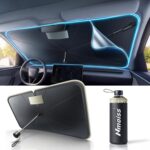 [True Dual-Layer Heat Shield] Nmoiss Windshield Sun Shade Umbrella - Protect Car from Sun Rays & Heat Damage Keep Cool and Protect Interior, Air Gap Full Protection Medium 56" L x 31" W