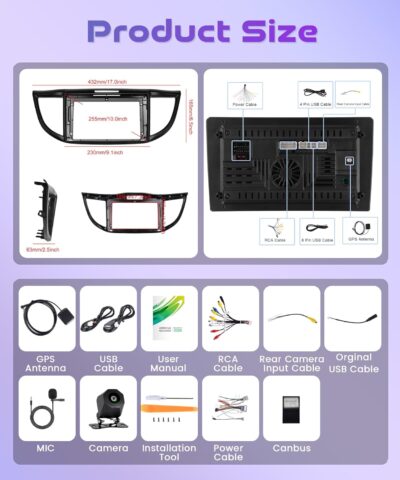 4Core 4G+128G Android 15 Car Radio for Honda CRV 2012-2016, Rimoody Car Stereo Wireless Carplay Andorid auto Mirror Link 9'' INCELL Touchscreen GPS WiFi Bluetooth 5.0 FM/RDS EQ-32 SWC Backup Camera - Image 8