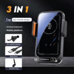 15W Wireless Car Charger & Auto Rotating Car Phone Holder MagSafe Compatible with LED Lights, Gesture Control Clamping, Auto Arm Opening, Built-In Battery, Dual Mount Options for Vent or Dashboard - Image 2