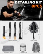 8PCS Car Detailing Brush Set, Interior Car Cleaning Kit with Dash Duster, 4 Detailing Brushes (Soft to Hard), Microfiber Towel, Cleaning Gel, for Vents, Dashboard & Leather Seats - Image 6