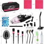 AUTODECO 20Pcs Car Cleaning Wash Kit Interior Detailing Cleaner Kit with High Power Handheld Vacuum, Brush Set, Windshield Tool, Duster, Towels, Complete Car Care Tools, Pink - Image 7