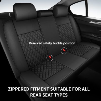 Leather Car Seat Covers,Breathable and Waterproof Seat Cover Full Set,PU Premium Universal Fit Automotive Airbag Compatible for Cars Sedans SUVs Vans and Trucks(Full Seat,Black,N1) - Image 8