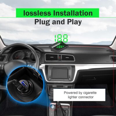 Car Heads Up Display, HUD GPS Speedometer, Large Font Brightness Adjustment Speed Projection, Plug and Play Cigarette Lighter Powered Accessory for Most Car Models (Green) - Image 7