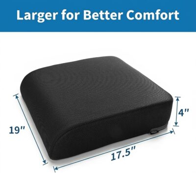 YOUFI Extra Thick Large Seat Cushion -19 X 17.5 X 4 Inch Gel Memory Foam Cushion with Carry Handle Non Slip Bottom - Pain Relief Coccyx Cushion for Wheelchair Office Chair (Black (1PACK)) - Image 2